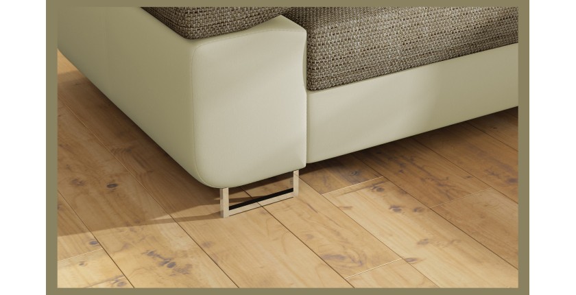 Canapé d’angle convertible MENTON beige bouclé – 4 places avec coffre et têtières