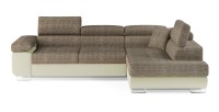 Canapé d’angle convertible MENTON beige bouclé – 4 places avec coffre et têtières