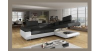 Canapé d’angle convertible MENTON gris et blanc – 4 places avec coffre et têtières