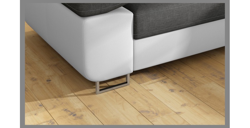 Canapé d’angle convertible MENTON gris et blanc – 4 places avec coffre et têtières