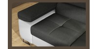Canapé d’angle convertible MENTON gris et blanc – 4 places avec coffre et têtières