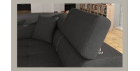 Canapé d’angle convertible MENTON gris et blanc – 4 places avec coffre et têtières