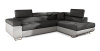 Canapé d’angle convertible MENTON gris et blanc – 4 places avec coffre et têtières