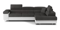 Canapé d’angle convertible MENTON gris et blanc – 4 places avec coffre et têtières
