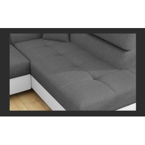 Canapé d’angle convertible MENTON gris clair et blanc – 4 places avec coffre
