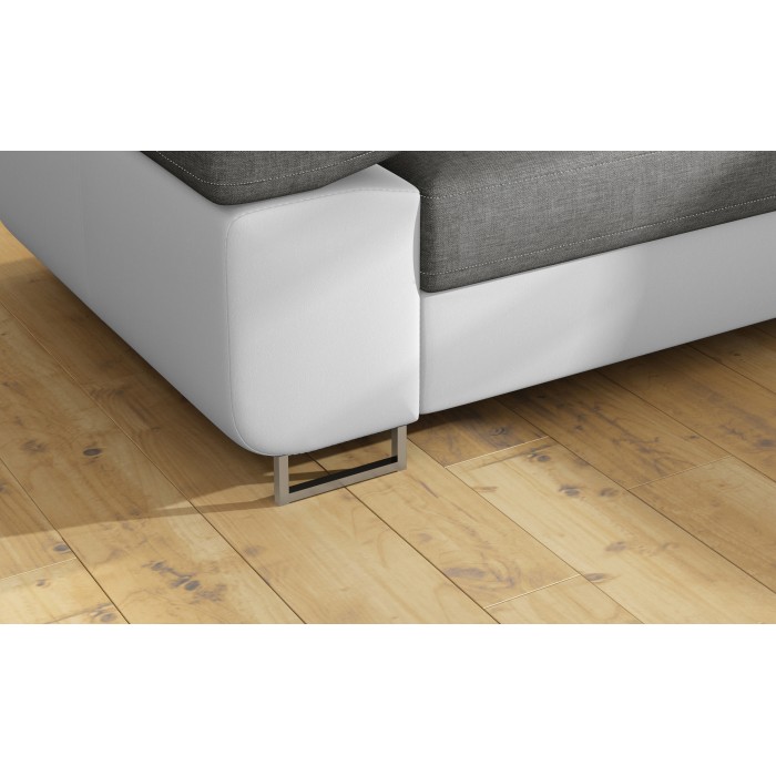 Canapé d’angle convertible MENTON gris clair et blanc – 4 places avec coffre