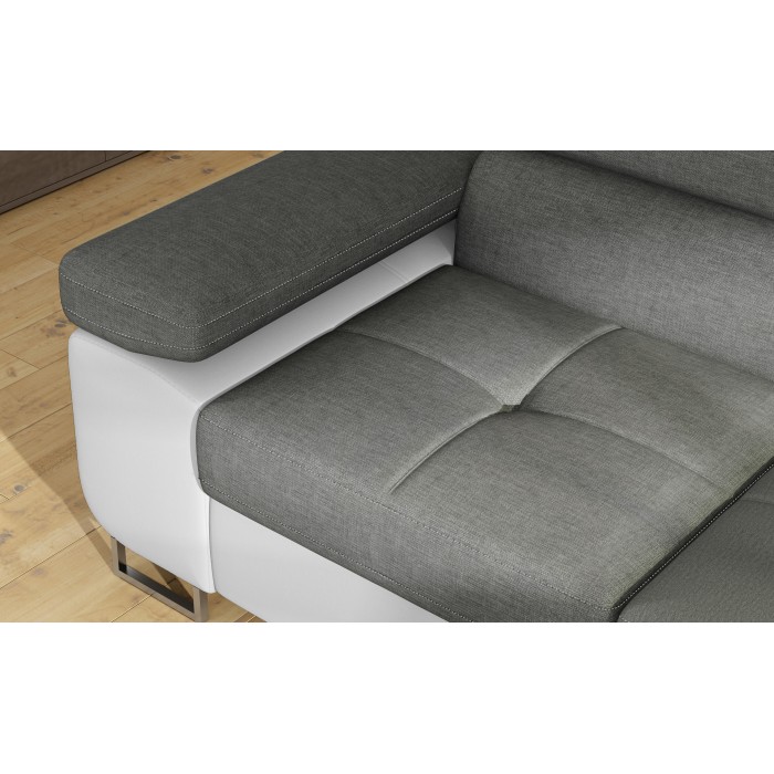 Canapé d’angle convertible MENTON gris clair et blanc – 4 places avec coffre