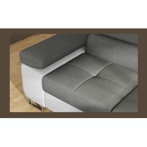 Canapé d’angle convertible MENTON gris clair et blanc – 4 places avec coffre