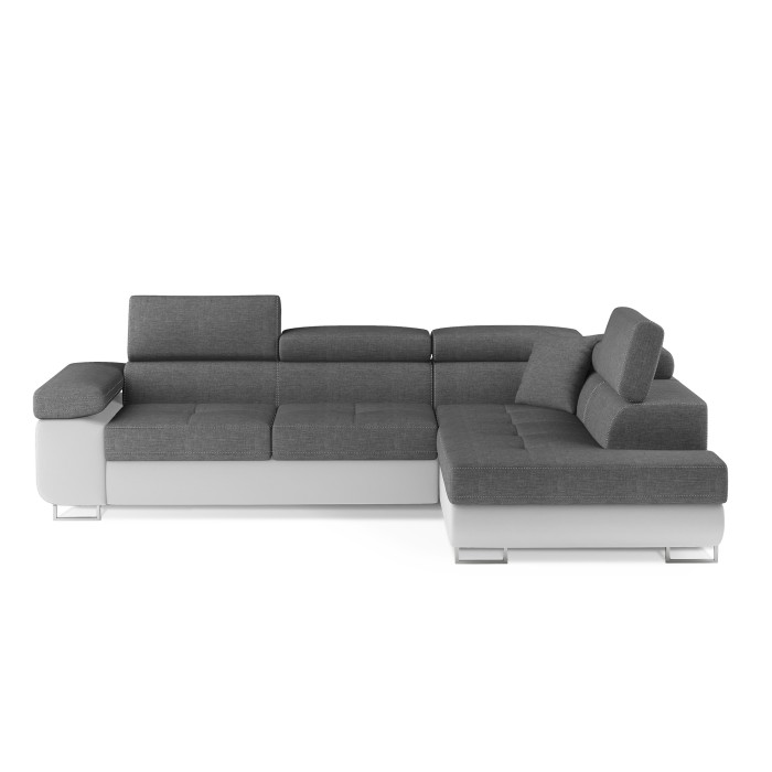 Canapé d’angle convertible MENTON gris clair et blanc – 4 places avec coffre