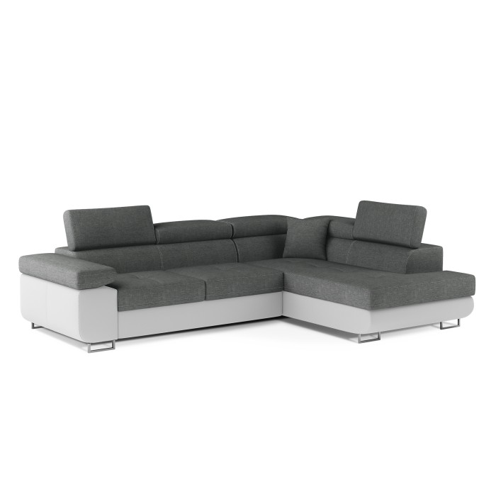 Canapé d’angle convertible MENTON gris clair et blanc – 4 places avec coffre