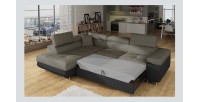 Canapé d’angle convertible MENTON gris et noir bouclé – Angle gauche avec coffre