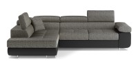 Canapé d’angle convertible MENTON gris et noir bouclé – Angle gauche avec coffre