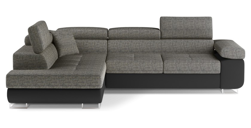 Canapé d’angle convertible MENTON gris et noir bouclé – Angle gauche avec coffre