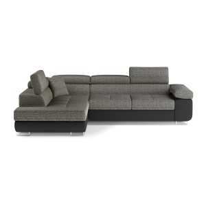 Canapé d’angle convertible MENTON gris et noir bouclé – Angle gauche avec coffre