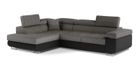 Canapé d’angle convertible MENTON gris et noir bouclé – Angle gauche avec coffre