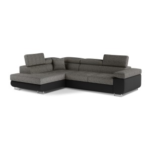 Canapé d’angle convertible MENTON gris et noir bouclé – Angle gauche avec coffre