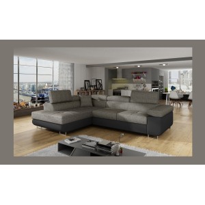 Canapé d’angle convertible MENTON gris et noir bouclé – Angle gauche avec coffre