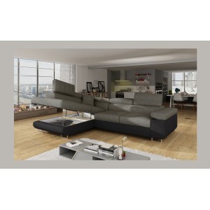 Canapé d’angle convertible MENTON gris et noir bouclé – Angle gauche avec coffre