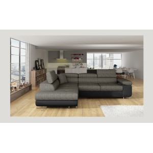 Canapé d’angle convertible MENTON gris et noir bouclé – Angle gauche avec coffre