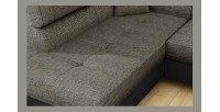Canapé d’angle convertible MENTON gris et noir bouclé – Angle gauche avec coffre