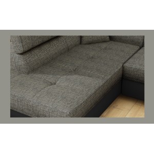 Canapé d’angle convertible MENTON gris et noir bouclé – Angle gauche avec coffre
