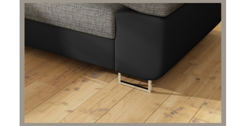 Canapé d’angle convertible MENTON gris et noir bouclé – Angle gauche avec coffre