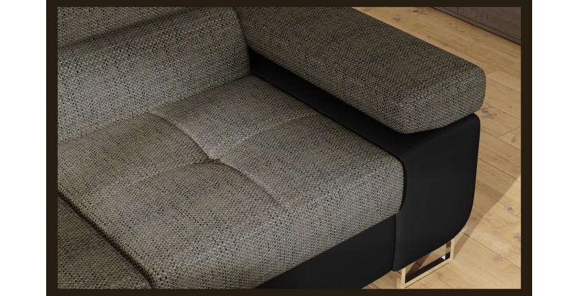 Canapé d’angle convertible MENTON gris et noir bouclé – Angle gauche avec coffre