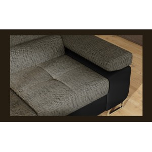 Canapé d’angle convertible MENTON gris et noir bouclé – Angle gauche avec coffre