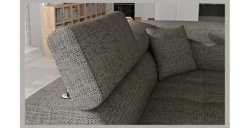 Canapé d’angle convertible MENTON gris et noir bouclé – Angle gauche avec coffre