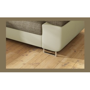 Canapé d’angle convertible MENTON beige et marron bouclé – Angle gauche avec coffre