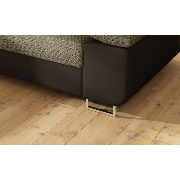 Canapé d’angle convertible MENTON beige et chocolat bouclé – Angle gauche avec coffre