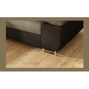Canapé d’angle convertible MENTON beige et chocolat bouclé – Angle gauche avec coffre