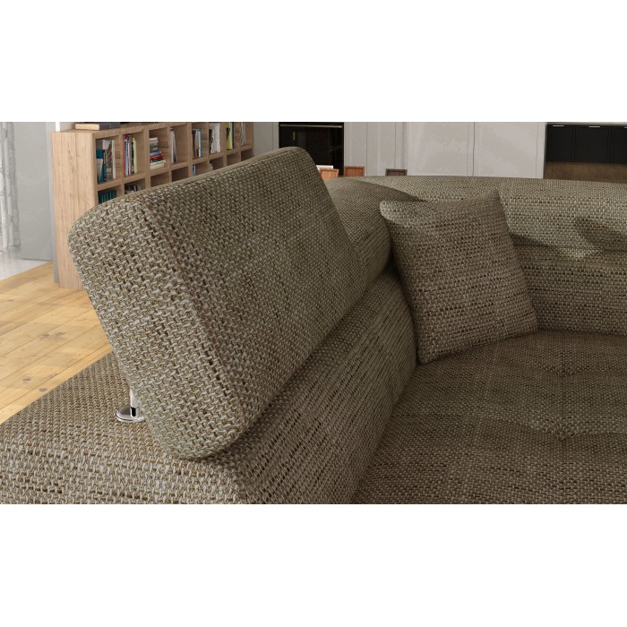 Canapé d’angle convertible MENTON beige et chocolat bouclé – Angle gauche avec coffre