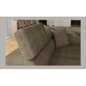 Canapé d’angle convertible MENTON beige et chocolat bouclé – Angle gauche avec coffre