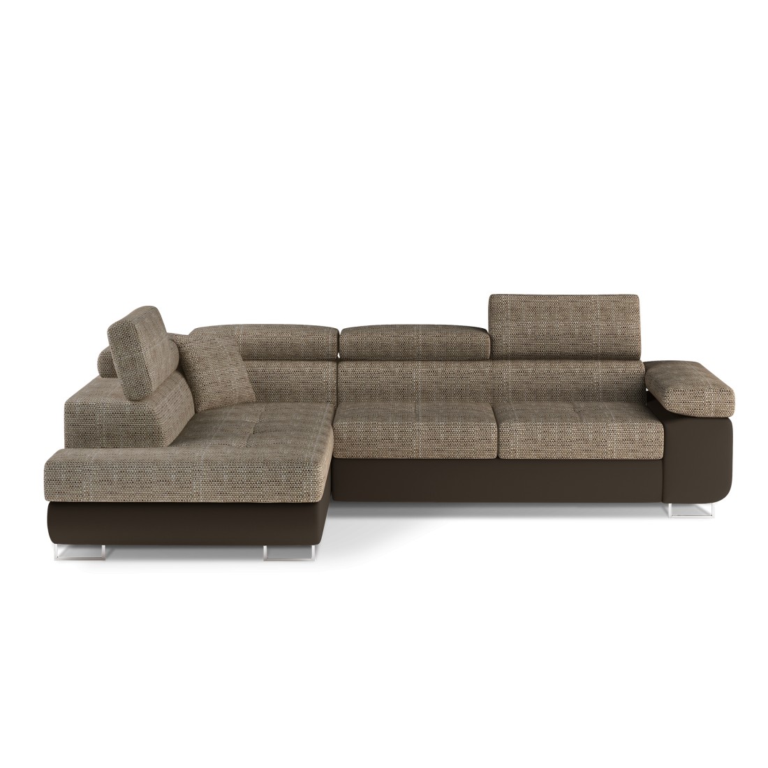 Canapé d’angle convertible MENTON beige et chocolat bouclé – Angle gauche avec coffre