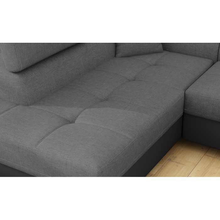Canapé d’angle convertible MENTON gris et noir – Angle gauche avec coffre