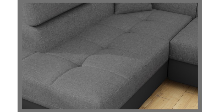 Canapé d’angle convertible MENTON gris et noir – Angle gauche avec coffre