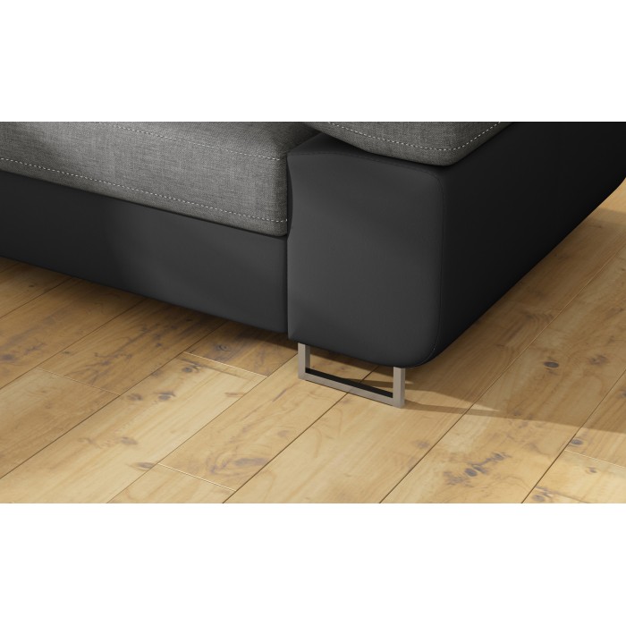 Canapé d’angle convertible MENTON gris et noir – Angle gauche avec coffre
