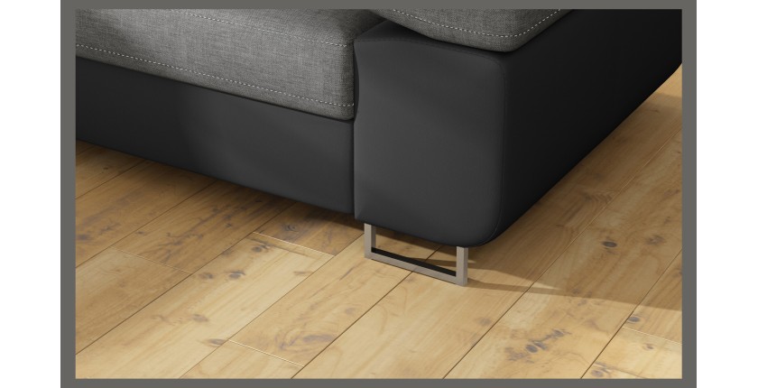 Canapé d’angle convertible MENTON gris et noir – Angle gauche avec coffre