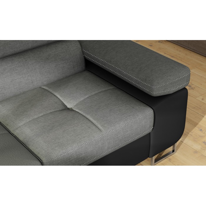 Canapé d’angle convertible MENTON gris et noir – Angle gauche avec coffre