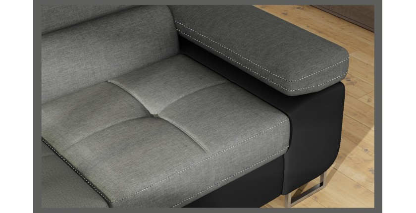 Canapé d’angle convertible MENTON gris et noir – Angle gauche avec coffre