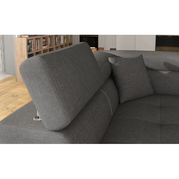 Canapé d’angle convertible MENTON gris et noir – Angle gauche avec coffre