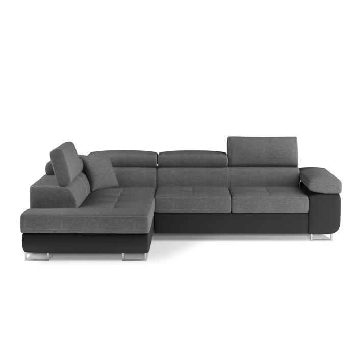 Canapé d’angle convertible MENTON gris et noir – Angle gauche avec coffre