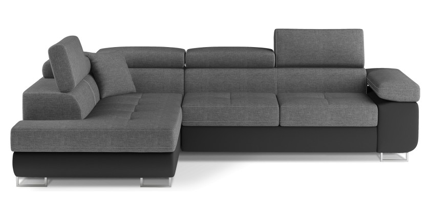 Canapé d’angle convertible MENTON gris et noir – Angle gauche avec coffre