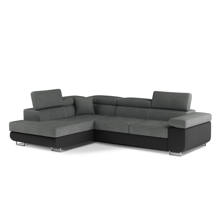 Canapé d’angle convertible MENTON gris et noir – Angle gauche avec coffre