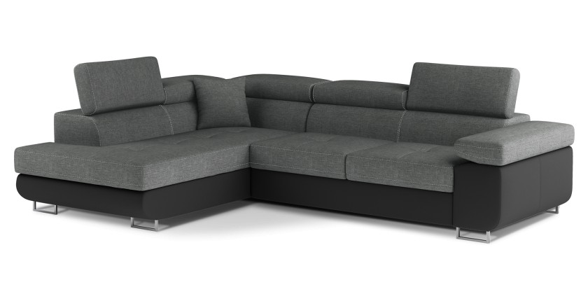 Canapé d’angle convertible MENTON gris et noir – Angle gauche avec coffre