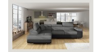 Canapé d’angle convertible MENTON gris et noir – Angle gauche avec coffre