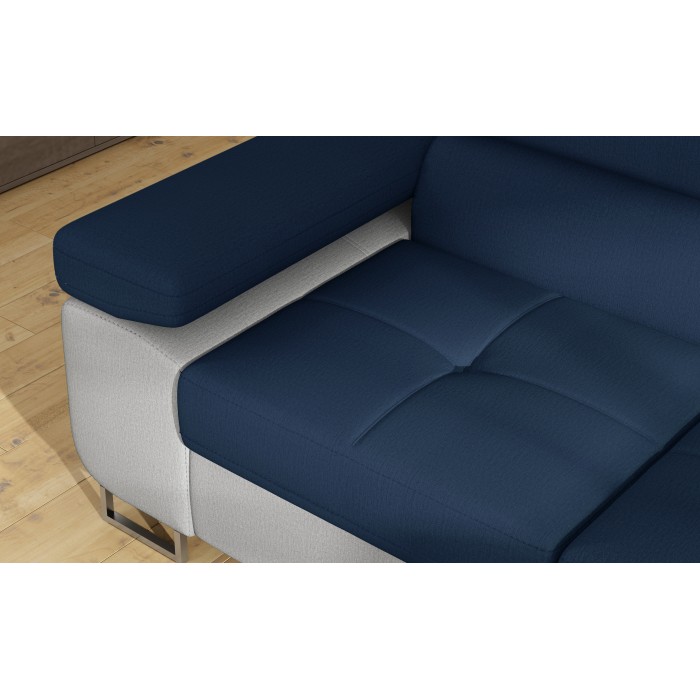 Canapé d’angle convertible MENTON bleu océan et blanc – Angle droit avec coffre