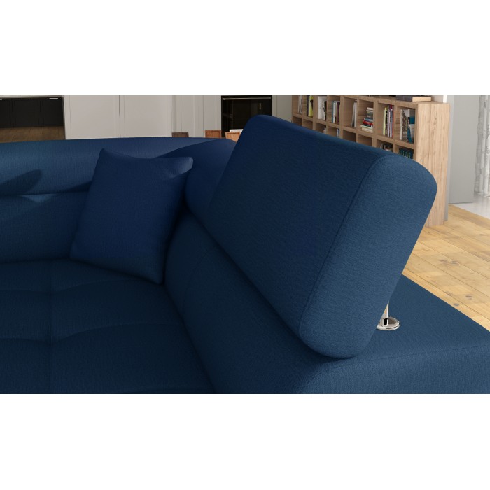 Canapé d’angle convertible MENTON bleu océan et blanc – Angle droit avec coffre