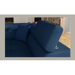 Canapé d’angle convertible MENTON bleu océan et blanc – Angle droit avec coffre